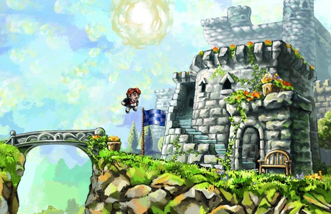 Braid's beautiful art style is unique and plays homage to classic games like Super Mario Bros. and Donkey Kong.